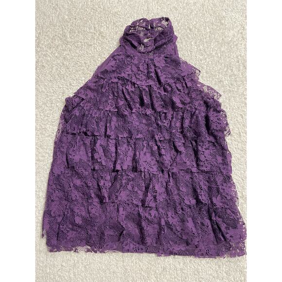 Kenar Women's Size S Sleeveless Mock Neck Layered Lace Top Purple - Picture 1 of 6